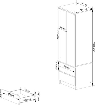 Шафа Home Collective, біла, ширина 60 см, висота 180 см, з 2 дверима та 2 шухлядами, вішалкою для одягу та 1 полицею, шафа, спальня, вітальня, 2 двері - 2 шухляди, білий