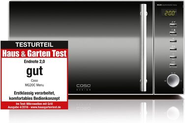 КАСО MG20 Керамічне меню 2-в-1 Мікрохвильова піч з грилем Керамічна основа та решітка для гриля на 2 рівні, гриль 900 Вт, 1000 Вт, 20 л, нержавіюча сталь, дзеркальна 20 літрів