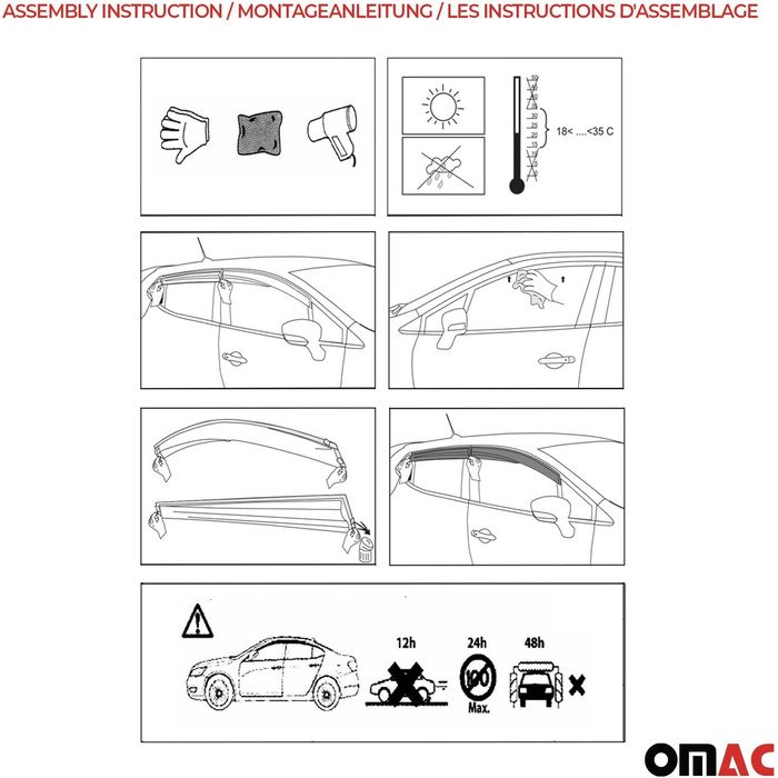 Дефлектор вітру Дефлектор дощу сумісний з VW Passat B7 Saloon 2010-2015 Акриловий Темний, 4 шт.