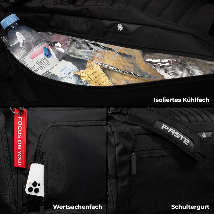 Преміальна спортивна сумка об&39ємом 68 л з функцією рюкзака, відділенням для взуття та відділенням для вологих речей, чорна - Футбольна сумка та тренувальна сумка з функцією охолодження, велика, для жінок та чоловіків - Дорожня сумка XL та сумка для спор