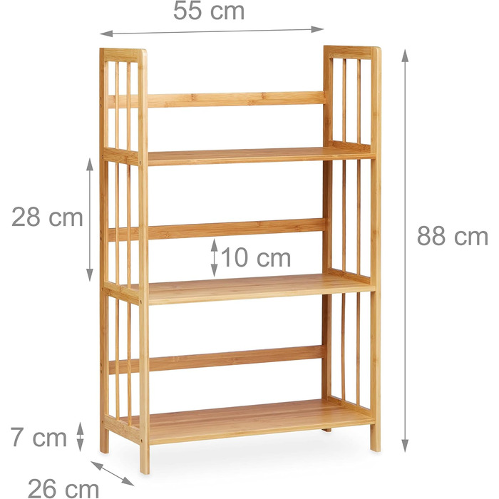 Окремостояча полиця Relaxdays з бамбука та дерева, 3 полиці, ВxШxГ 88 x 55 x 26 см, полиця для ванної кімнати, полиця для взуття, бамбукова полиця, натуральний коричневий колір
