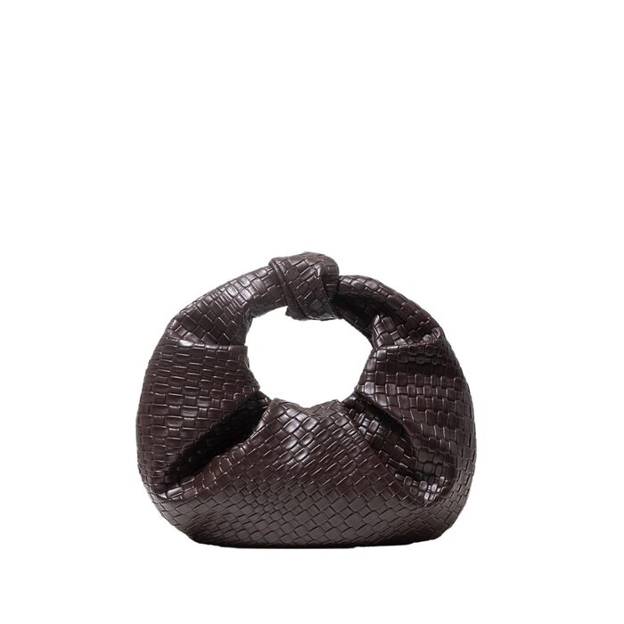 Ретро-сумочка з екошкіри з плетеним візерунком, декоративна напівмісячна сумка з вузлами, сумка Хмарка з плісе, елегантна вечірня сумка для подорожей та вечірок (Кава)