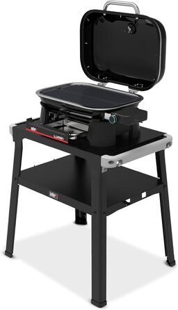 Компактний електрогриль Weber Lumin Compact на підставці, до 315 C, з термометром на кришці, чавунними решітками з порцеляновим покриттям, площа гриля 43 x 32 см, чорний (1501653) з підставкою Lumin Compact 2026