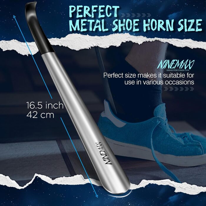 Довгий металевий ріжок для взуття, довгий ріжок для взуття з нержавіючої сталі, 42 см міцний великий ріжок для взуття, упаковка з