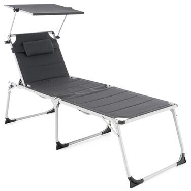 Надзвичайно високий шезлонг для літніх людей, садовий шезлонг, розкладний шезлонг садове крісло з алюмінію та текстилену колір темно-сірий