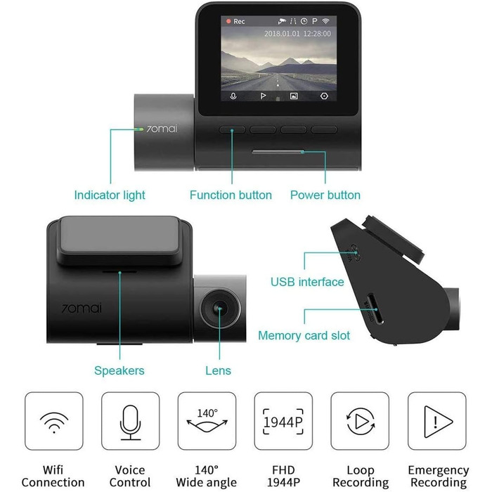 Автомобільна камера передній реєстратор FHD 1944P ADAS Cam Автомобільний відеореєстратор з голосовим управлінням, аварійний запис,