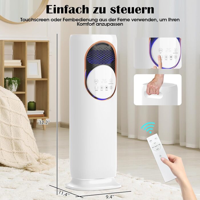 Вентилятор з обігрівачем та охолоджувачем повітря, вентилятор 2-в-1 для обігріву та охолодження та зволожувач повітря, портативний кондиціонер, електричний керамічний PTC, резервуар для води 4 л, 3 швидкості обдуву, електричний обігрівач (білий-01)