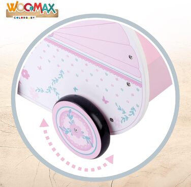 Дерев'яна, 26,5 x 39 x 46 см, рожево-біла, з колесами, для ляльок від 30-40 років, коляска для дитячих іграшок 3 роки, коляска для