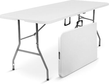 Складаний кемпінговий стіл Blumixx 180x74x74 - Легкий складаний стіл з ручкою для перенесення, всепогодний садовий стіл, складний фуршетний стіл для кемпінгу, саду, балкону, фестивалю та використання на свіжому повітрі - всепогодний, стабільний та легкий,