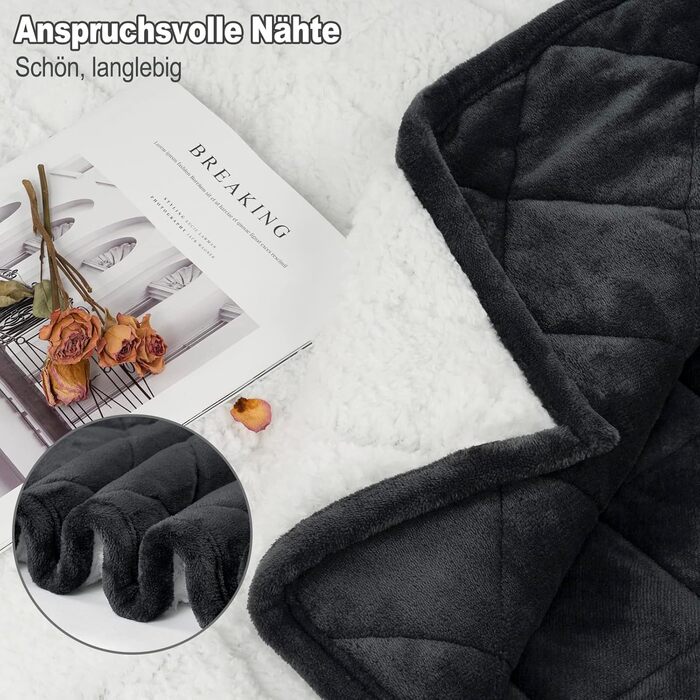Обтяжена ковдра WOLTU, терапевтична ковдра для дорослих, двостороння обтяжена ковдра зі скляними намистинами, антистресова, пухнаста, виготовлена з шерпа фланелі, 11 кг, 150 x 200 см, чорна 150x200 см 11 кг антрацит