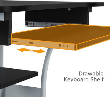 Стіл Yaheetech з полицею для принтера комп'ютерний стіл чорний Стіл для ПК на 4 коліщатках 80 x 50 x 132 см