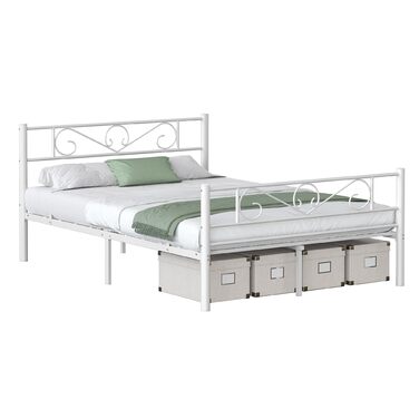 Ліжко VASAGLE 140 x 200 см, Гостьове ліжко, Двоспальне ліжко з металу, Каркас ліжка, Каркас ліжка, Металеве ліжко, Легке складання, Матовий білий RMB064WG01 140 x 200 см Матовий білий