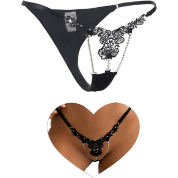 Сексуальні стрінги-стрінги для жінок зі стразами, ніжна вишивка, еротична білизна, великі розміри, бразильські труси, жіноча білизна, пишні мікробікіні, регульовані міні-стрінги, Т-подібна спинка, SM 1-чорний