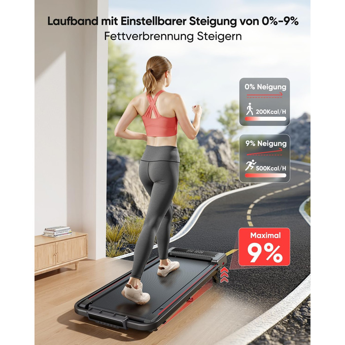 Домашня бігова доріжка з нахилом, біговий майданчик 4 в 1, складна бігова доріжка 12 км/год з нахилом, бігова доріжка 2,5 к.с. під стіл для дому та офісу, пульт дистанційного керування та додаток, кнопка вимкнення звуку