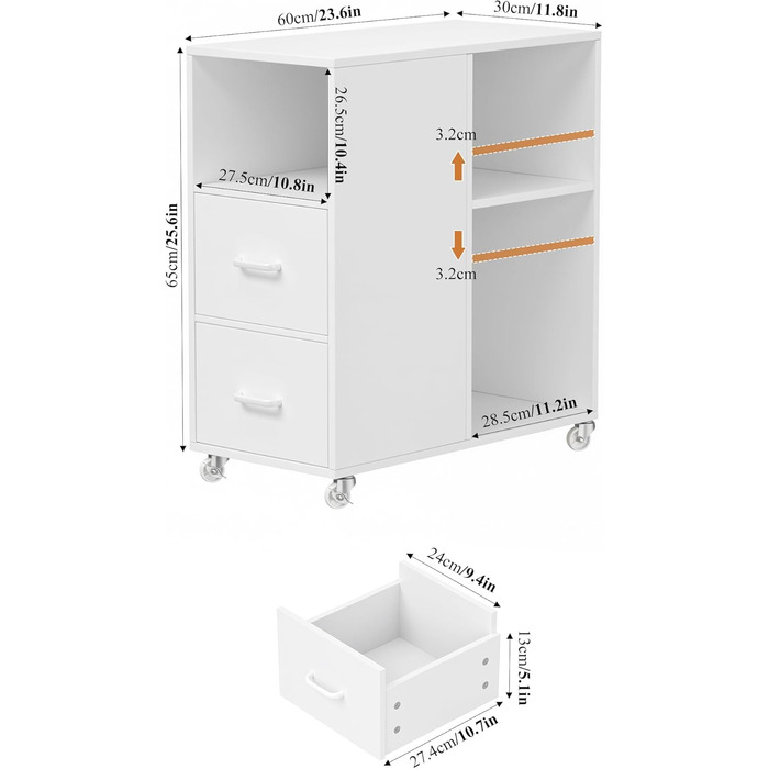 Контейнер на колесах HOCSOK, шафа для документів з шухлядою та відділеннями, офісна шафа, шафа для зберігання речей, журнальний столик для вітальні, спальні та офісу, білий