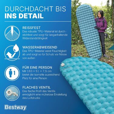 Надувний килимок для сну Bestway AlpineLite для мам, 183 x 51 x 7,5 см, звичайна повітряна подушка