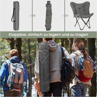 Складаний кемпінговий стілець eSituro, м&39який складний стілець, рибальський стілець з сумкою для перенесення, складний садовий стілець, стілець рибалки, форма метелика, виготовлений зі штучної замші та тканини Оксфорд, 84x88x67 см 1