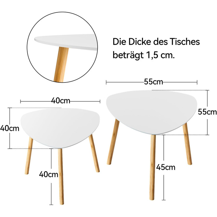 Журнальний столик, комплект з 2 шт., сучасні столи для вітальні, приставні столики, журнальні столики, столики для дивана, комбінація столів для вітальні, спальні, офісу, балкону (білий)