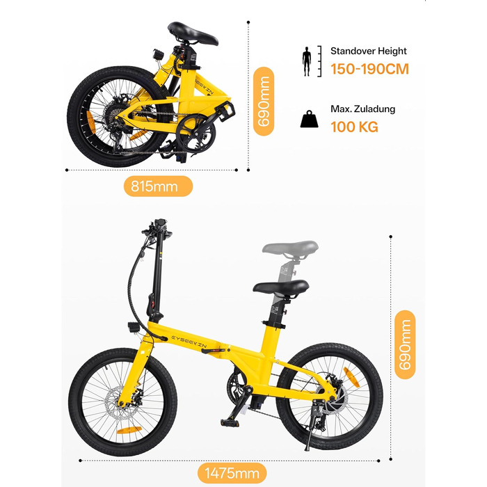 Складаний електровелосипед C10 20 дюймів, вага лише 18,6 кг, двигун 250 Вт, акумулятор 345,6 Втгод, електровелосипед із 7-швидкісною коробкою передач Shimano, запас ходу до 100 км, швидкість 25 км/год, РК-дисплей, ідеально підходить для поїздок на автофур