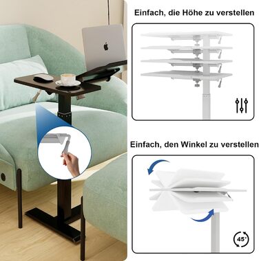 Стіл для ноутбука PUNCIA з регульованою висотою 70-100 см, обертова підставка для ноутбука з колесами, мобільний стоячий стіл над ліжком, ергономічний стіл для сидячого та стоячого використання, візок для презентацій, для ліжка, дивана, офісу, чорного кол