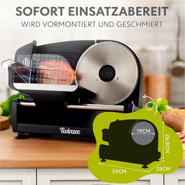 Електричний нарізувач їжі з нержавіючої сталі - Регульований кухонний комбайн від 0 до 15 мм - 2 леза - Нарізка ковбаси - Хліборізка, нарізка шинки, електричний ніж М'ясо та сир