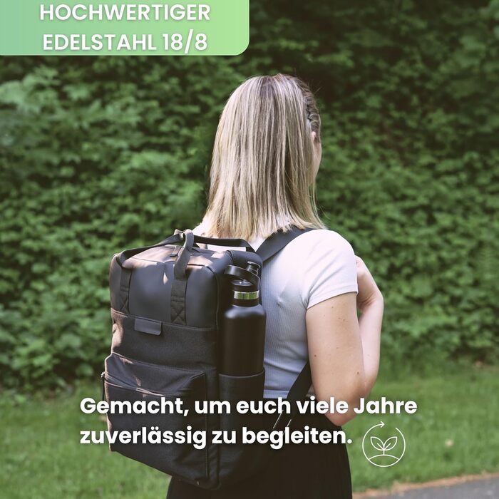 Пляшка для води преміум-класу з нержавіючої сталі Lake 750 мл, герметична та придатна для миття в посудомийній машині, двостінний вакуумний термос для активного відпочинку, екологічна, без BPA безкоштовна спортивна кришка (чорна)