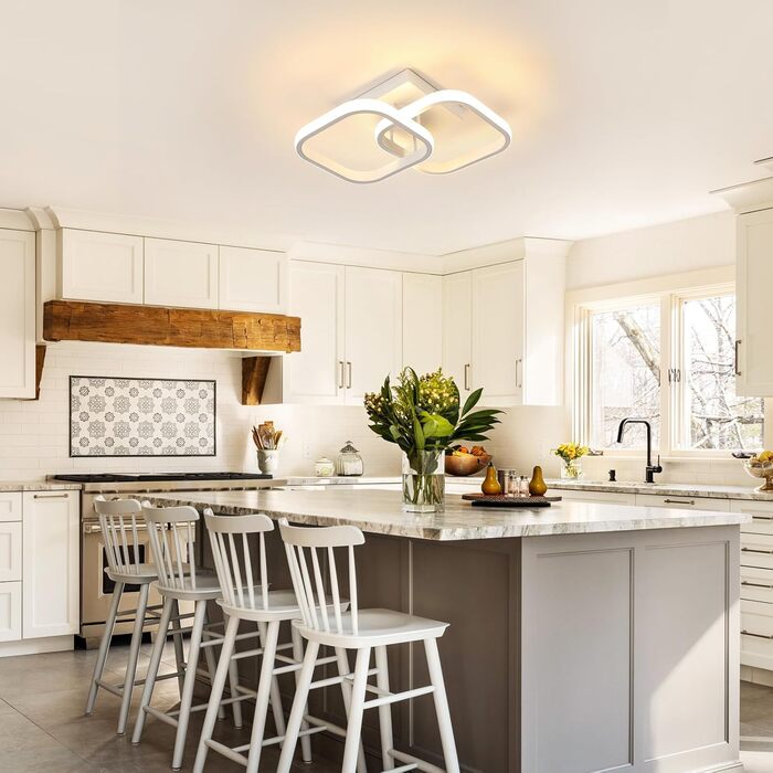 Стельовий світильник, світлодіодний стельовий світильник 18 Вт, сучасний креативний квадратний стельовий світильник 3000 K, стельові світильники для балконів, коридорів, гардеробів, спалень, ванних кімнат, білий