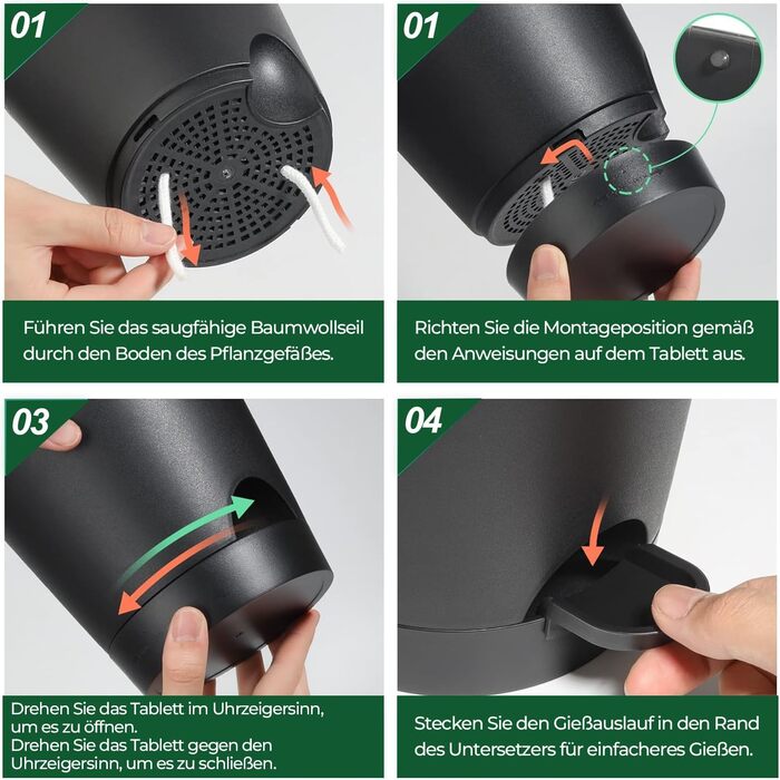 Пластиковий квітковий горщик T4U 16,5 см з системою поливу, набір із 6 самополивних кашпо з блюдцями, круглі кашпо для кімнатних та балконних садових рослин, сукулентів, кактусів, чорний 16,5 см чорний