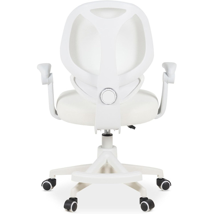 Дитяче обертове крісло IDIMEX ISLA з підставкою для ніг, біле ергономічне письмове крісло для дітей та підлітків, регульоване по висоті, обертове з поперековою опорою, спинка з дихаючої сітки, підлокітники