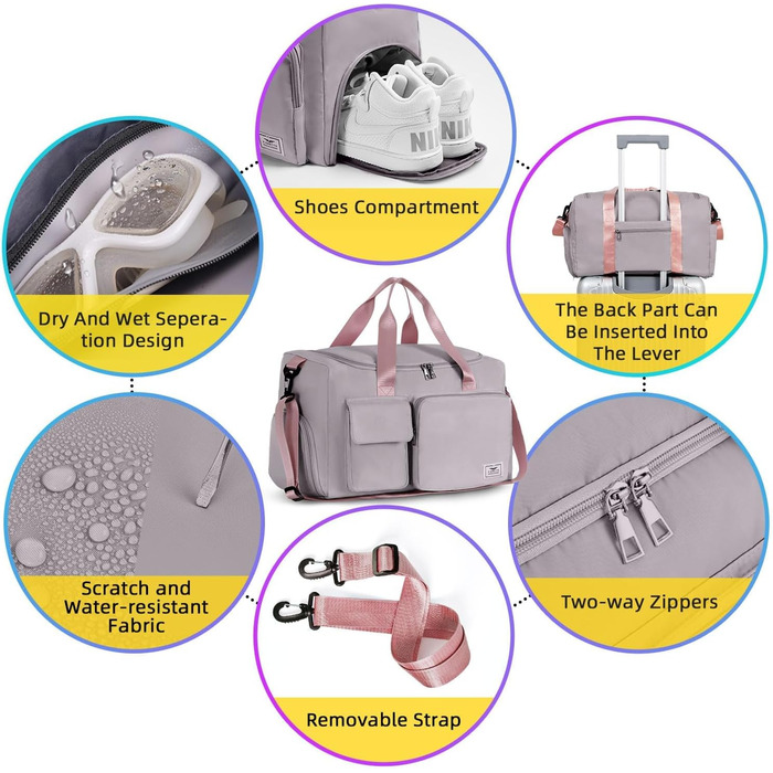 Жіноча спортивна сумка Складна дорожня сумка з відділенням для взуття та вологим відділенням, водовідштовхувальна сумка вихідного