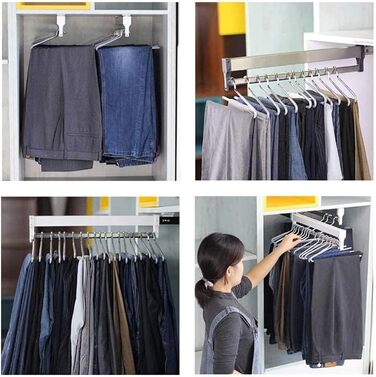 Висувна вішалка для одягу, компактна вішалка для штанів, тримач для штанів високої вантажопідйомності для шафи, висувна вішалка для одягу, висувна вішалка для одягу з функцією штовхання та висування (300 мм/11,81 дюйма)