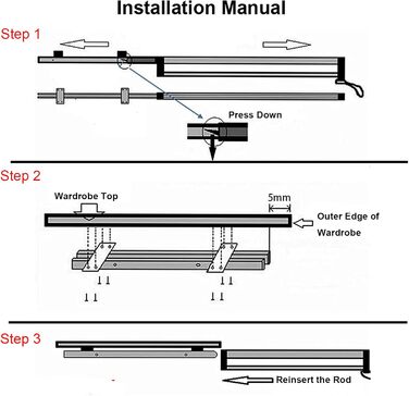 Висувна штанга для одягу для висування вішалок для одягу. Регульована телескопічна штанга для гардеробу, 347 мм, біла.