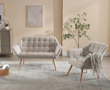 Акцентне крісло, м&39яке крісло для читання з лляними дерев&39яними ніжками, крісло для читання, одномісний диван, крісло під телевізор для вітальні, спальні, бежевий 1 бежевий