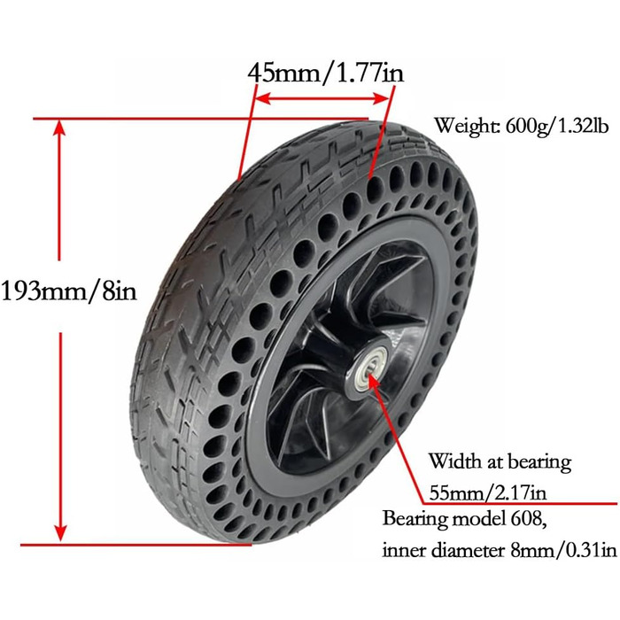 Міцне переднє колесо для електричного візка, екологічно чистий гумовий матеріал, протиковзкі стільникові шини, чорне (1 пара), 8 шт., 2 (200x50)
