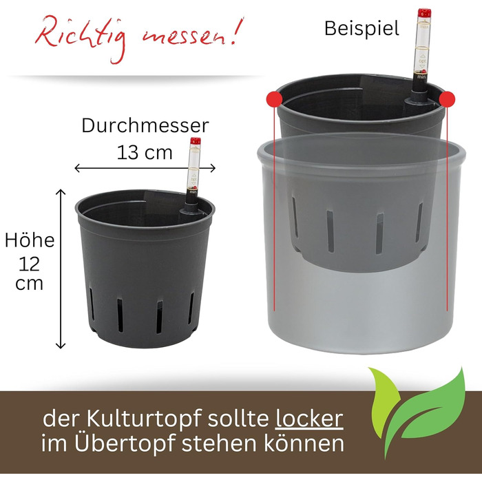 Культурний горщик Leni для гідропонних систем набір з індикатором рівня води Розміри на вибір 5-32 см круглі Міцний пластик (в упаковці 6 шт., Ø 13 см В 12 см)