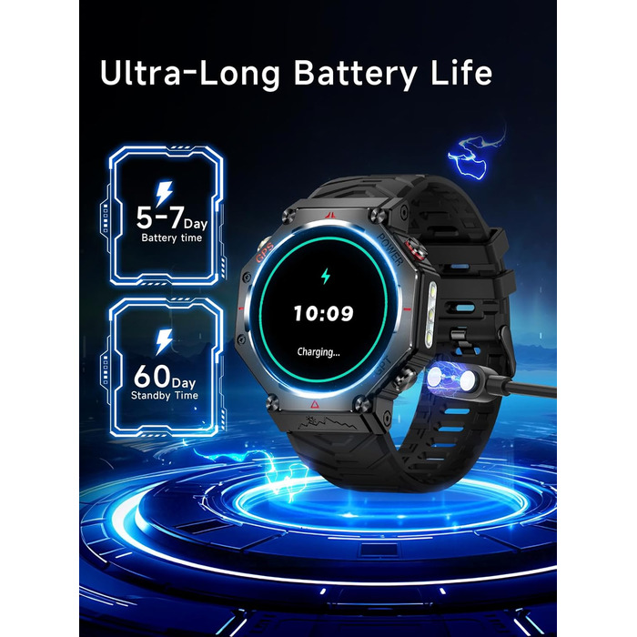 Смарт-годинник для чоловіків, військовий смарт-годинник 2026 року, спортивний годинник, фітнес-годинник 1,39 дюйма для Android та iOS, водонепроникний фітнес-трекер з функцією телефону/серцевий ритм/AI/ChatGPT/понад 100 спортивних режимів, класичний