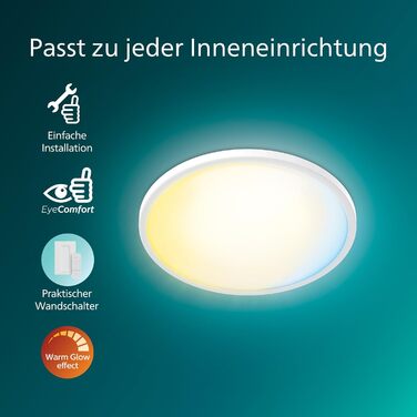 Стеля LED-світильник Philips Superslim з пультом керування, 29,1 см, білий