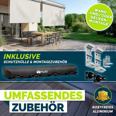 Вертикальна маркізка tillvex 160 x 250 см для використання всередині та зовні приміщень з дощовиком Водонепроникна зовнішня рулонна штора з ручним приводом для балкона, тераси та саду Балконна рулонна штора, сонцезахисний козирок, екран для конфіденційнос