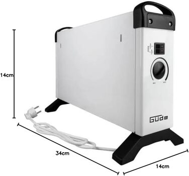 Конвекційний обігрівач Gde GKH 2000 (потужність нагріву 2 кВт, 3 рівні нагріву (0,75/1,25/2 кВт), безступінчастий термостат, максимальна продуктивність обігріву приміщення 45 м, безшумний конвекційний обігрів, захист від перегріву, ручки для перенесення)