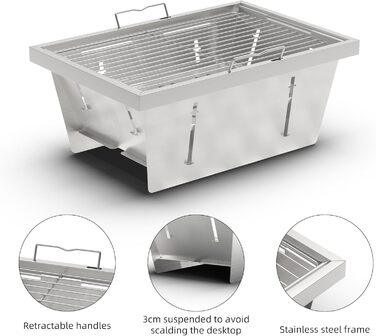 Кемпінговий гриль з вугіллям для столу IGT, складний кемпінговий гриль, портативний невеликий складний гриль з нержавіючої сталі з сумкою, портативний гриль для пікніка для вечірок на свіжому повітрі