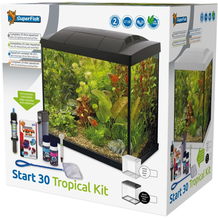 Набір для акваріума SuperFish SF Tropical Set 30 чорний, включаючи фільтр, нагрівач, кондиціонер для води, сітку, термометр та корм