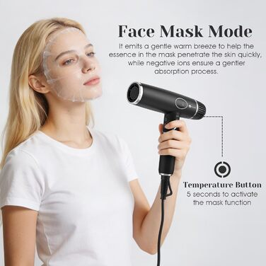 Фен з 200 мільйонами негативних іонів, наднизький рівень шуму 57 дБ, безщітковий мотор 110 000 об/хв, вага 340г, складаний фен з 3 дифузорами, LCD-дисплеєм, для подорожей, чорний, 2000W