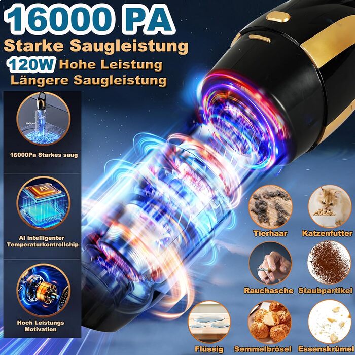Ручний пилосос, 16000Pa ручний пилосос Переможець тесту акумулятора без мішка, 120W автомобільний пилосос Потужний міні пилосос дл