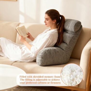 Подушка для читання зі спинкою для дорослих з підлокітниками. Знімний чохол, який можна прати. Зручна підтримка спини. Зручна для сидіння, читання або перегляду телевізора на підлозі чи дивані (темно-сіра)