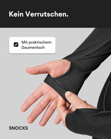 Чоловіча термобілизна Snocks - надзвичайно тепла, щільно прилягає, швидковисихаюча та дихаюча - розміри S-3XL - лижна білизна, функціональна білизна, чорна з отворами для великих пальців