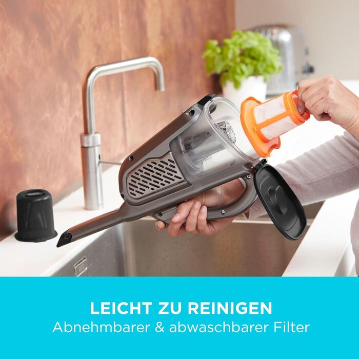 Акумуляторний ручний пилосос BLACKDECKER 18V 2.0Ah зі світлодіодною панеллю Smart Tech, BHHV520JF-QW із зарядним кабелем Titanium/