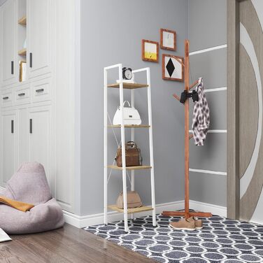 Окремостояча полиця WOLTU, полиця для ванної кімнати, книжкова полиця, кухонна полиця, полиця для взуття з дерева та сталі, з 4 полицями, приблизно 34 x 35 x 148 см, білий світлий дуб RGB9284whe 34 x 35 x 148 см білий дерево