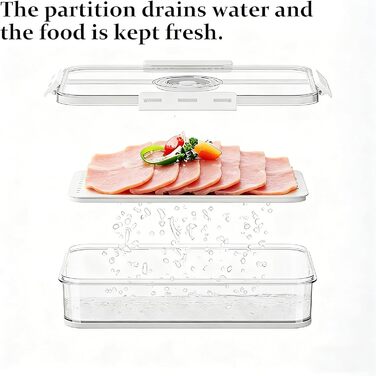 Ящик для зберігання сиру та ковбаси для холодильника, комплект з 2 шт. прозорий герметичний ящик для делікатесів з таймером та вставкою для зливу, ідеально підходить для зберігання сиру та ковбаси.
