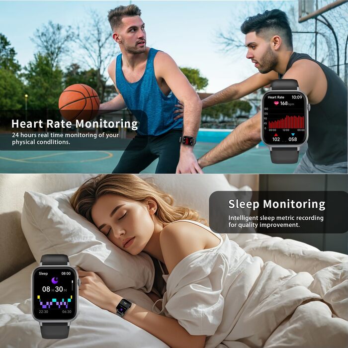 Розумний годинник для чоловіків та жінок, 1,85-дюймовий HD сенсорний смарт-годинник із функцією телефону, понад 100 спортивних режимів, спортивний годинник із крокоміром/монітором сну/монітором серцевого ритму, водонепроникний фітнес-годинник IP68 для iOS
