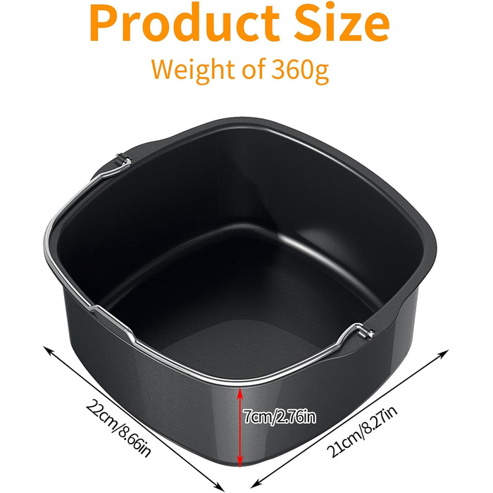 Форма для аерофритюрниці, термостійкі аксесуари для фритюрниці, багаторазова форма для торта, кошик для випічки хліба, форма для випічки праски з легким очищенням, аксесуари для фритюрниці для HD9925, HD9860, HD9905 01 (22 см)
